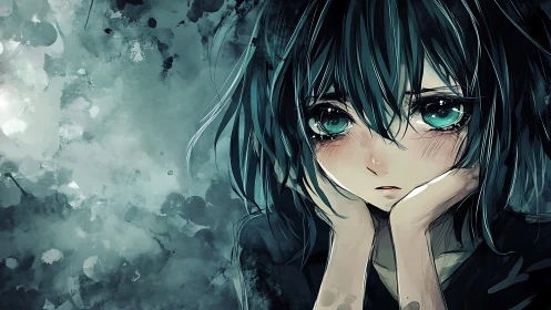 Digital portrait shows pensive character against abstract backdrop