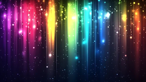 Vertical spectral light streaks over cosmic bokeh field.