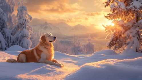Golden retriever crowns a sunlit kingdom of winter hush