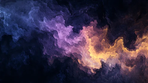 Fractal cloud formation shows blue, purple and yellow light