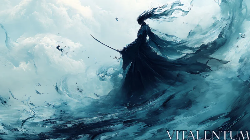 Ethereal Swordbearer in Storm-Like Abstract Digital Painting.