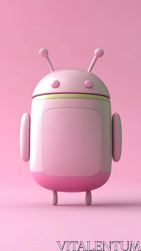 Pink android mascot stands centered in soft studio light.