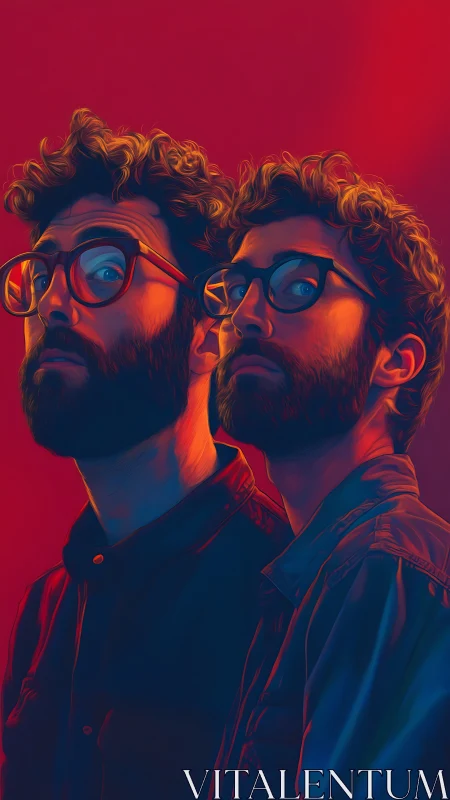 Dual male portrait rendered with neon rim lighting and bold hues