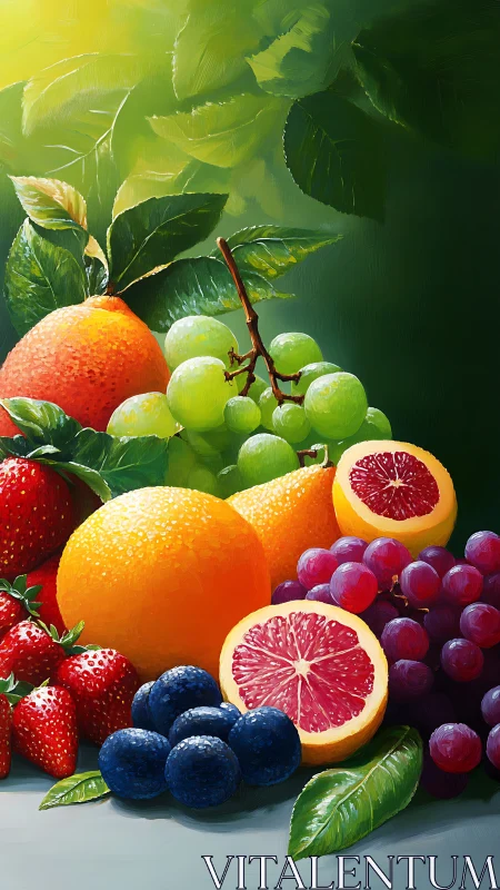 Sunlit citrus and berries glow in a lush painted still life.