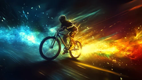 Velocity Unleashed: Cyclist Shatters Through Elemental Energy Collisions