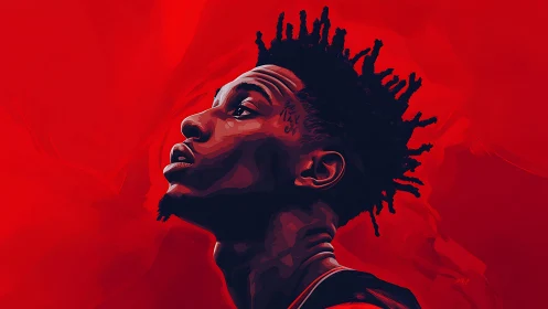 Profile portrait in bold red digital vector style.