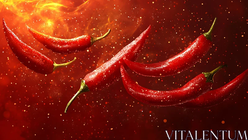 Red Chili Pepper Cluster with Luminous Particle Field.