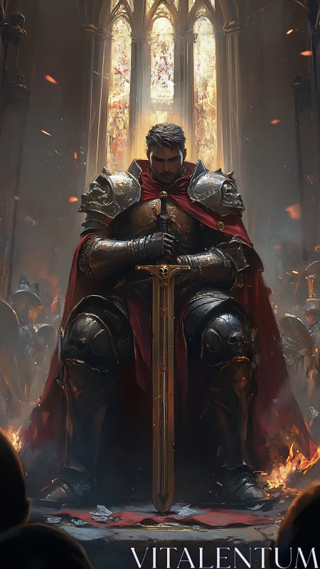 Crowned in cinders, the silent warlord blesses his blade