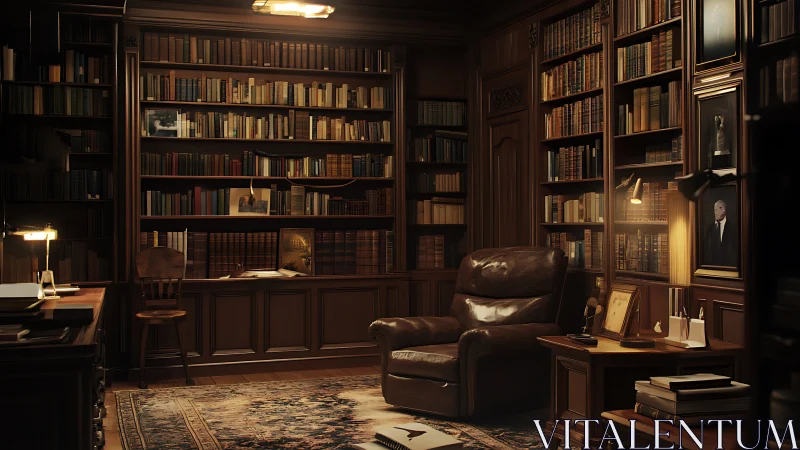 Velvet-lit gentleman&rsquo;s library wrapped in whispering shelves.