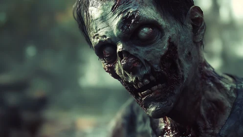 Ultra-detailed decayed zombie portrait in shallow depth of field