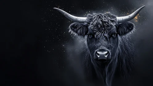 Midnight horned guardian emerging from a storm of sparks.