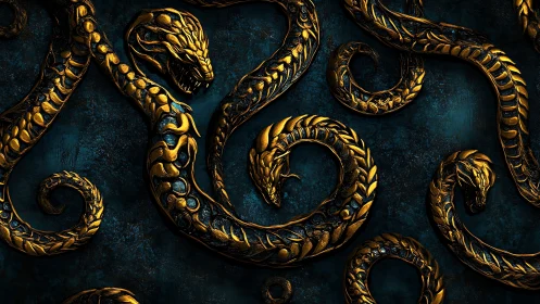 Golden serpents in a dark teal dream of looping motion.
