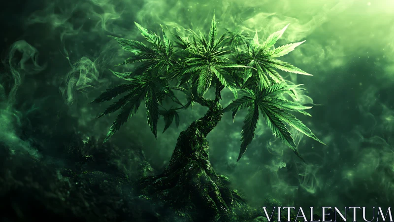 Emerald smoke bonsai of enchanted cannabis dreams.