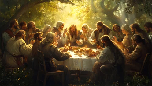 Warm gathering at a sunlit table sharing bread and stories.