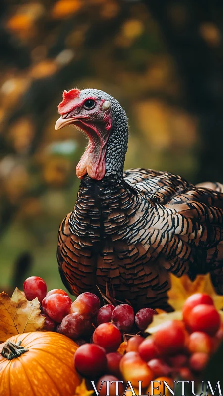 Wild Turkey with Autumn Harvest Display