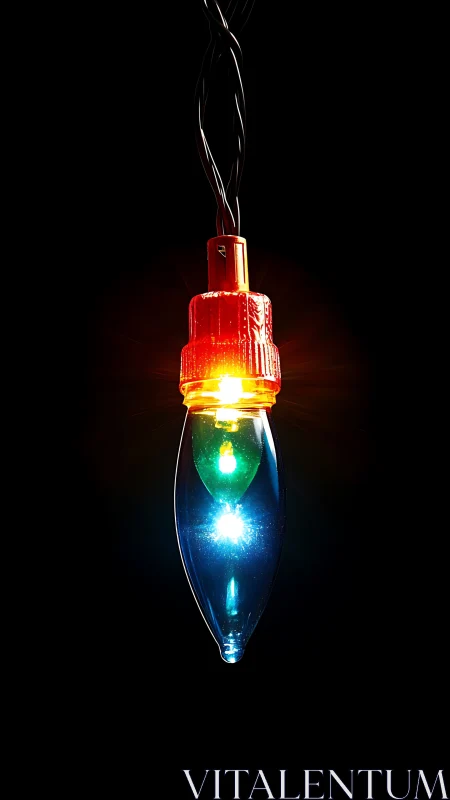 Illuminated multicolor decorative bulb on dark background.