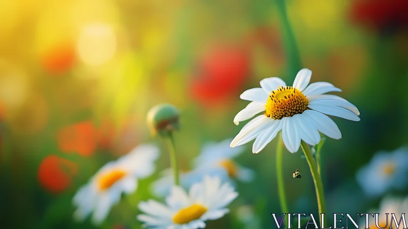 White Daisy with Yellow Center in Selective Focus Macro Study.