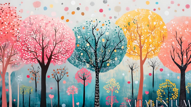 Colorful enchanted forest glows with joyful painted trees