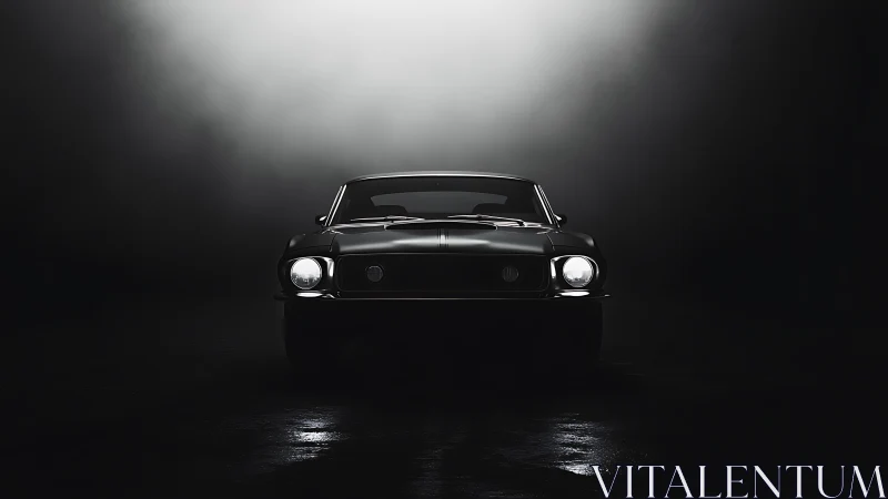 Classic muscle car front view under focused studio light.