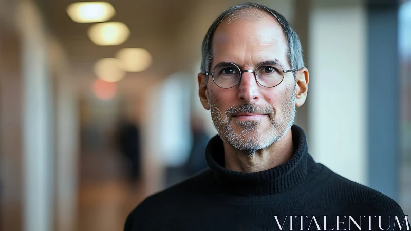 Mature man in turtleneck rendered as crisp photoreal portrait