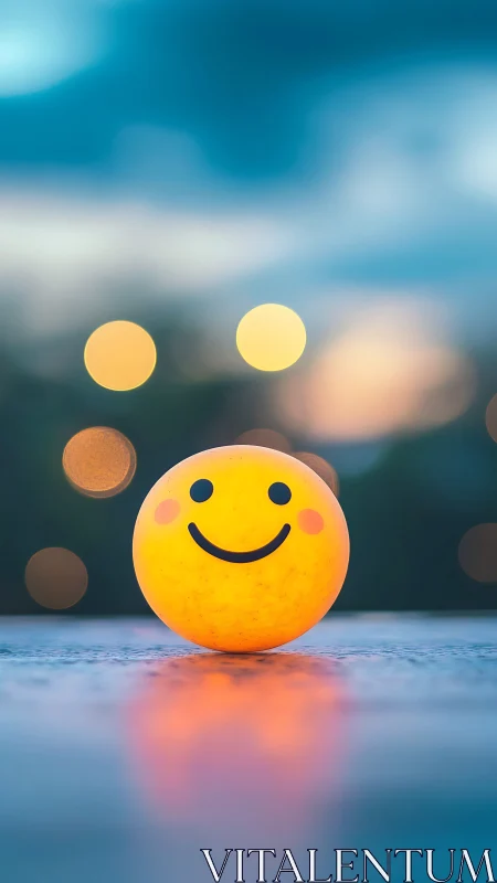 Photorealistic smile ball with bokeh depth-of-field composition.