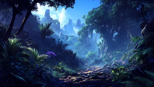 Luminous Valley: Fantasy Landscape with Towering Rock Formations.