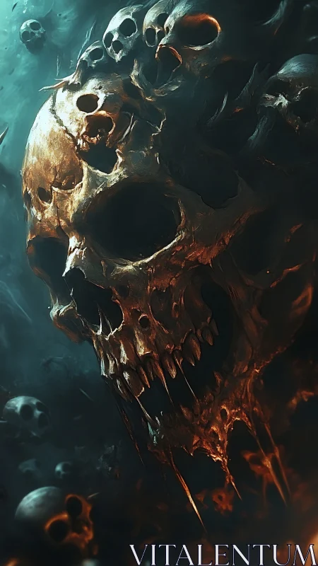 Colossal infernal skull mass rendered in cinematic digital chiaroscuro