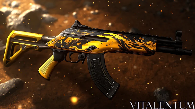 Ballistic carbine render with molten yellow tactical coating.