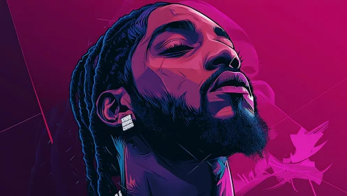 Vibrant neon portrait of confident man in profile view.