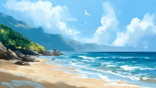 Sunlit shore where gentle waves meet quiet daydreams.