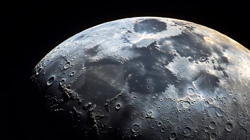 Detailed lunar surface close-up with craters and maria.