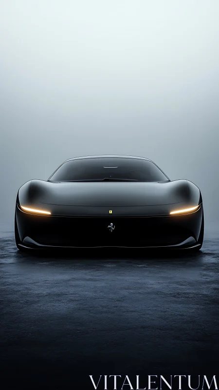 Front-facing hypercar silhouette isolates against atmospheric fog