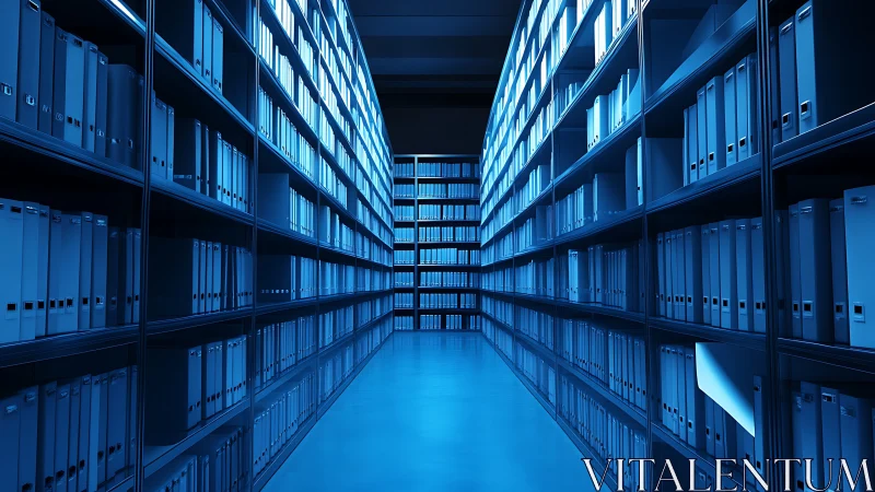 Endless blue archive shelves keep knowledge neatly in reach