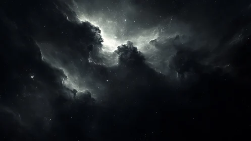 Stellar nebula clouds in deep monochrome cosmic void.