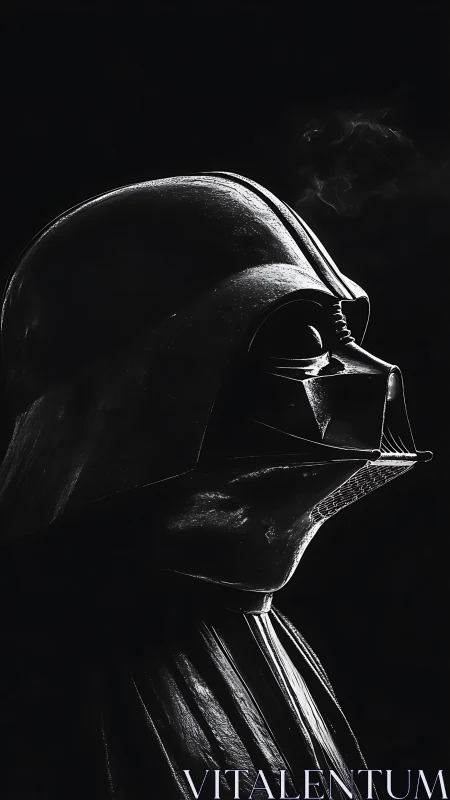 High-contrast side profile of glossy black sci-fi helmet armor