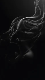 Ethereal female profile emerges in luminous smoke forms.