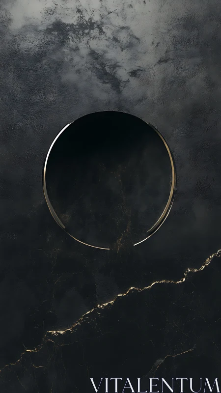 Midnight void ring hovering above cracked marble dusk.