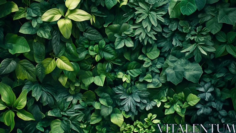 Lush emerald leaf tapestry weaving a serene jungle wall.