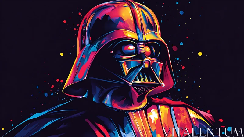 Neon-lit sci-fi armored figure dominates dark abstract space