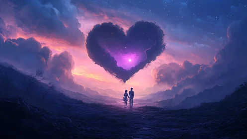 Two Souls Beneath a Glowing Heart-Shaped Cloud.