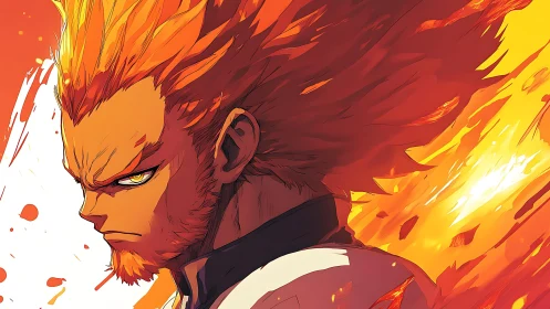 Side-profile view of flame-haired anime character portrait.