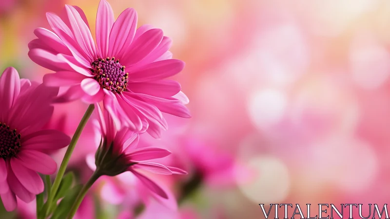 Vibrant Pink Gerbera Daisies with Selective Focus and Soft Bokeh Background.
