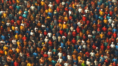 Large Crowd of Diverse People in Colorful Clothing, Top-Down View.