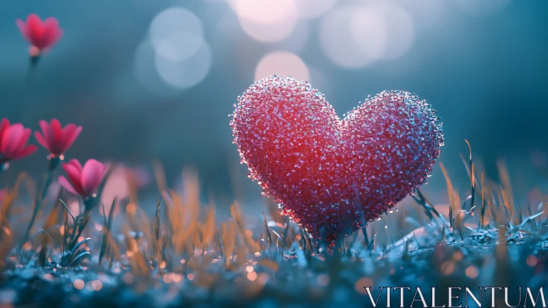 Glittering Red Heart Blooms in Dreamy Garden Scene