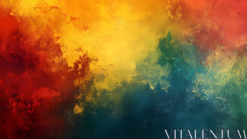 Vivid Abstract Painting with Red, Yellow, and Blue Brush Strokes.