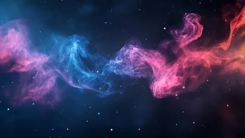 Cosmic nebula ribbon in blue and pink deep space glow.