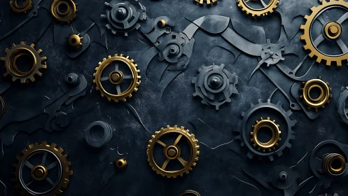 Golden clockwork dreams across a dark industrial tapestry.