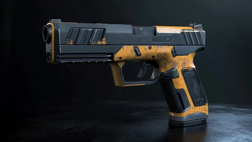 Sleek sci-fi sidearm with bold orange industrial finish.