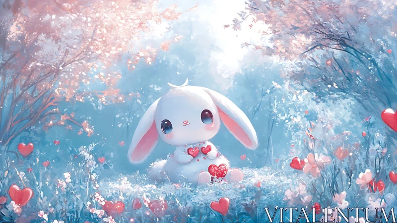 Bunny of borrowed hearts in a sugarblush dream meadow.