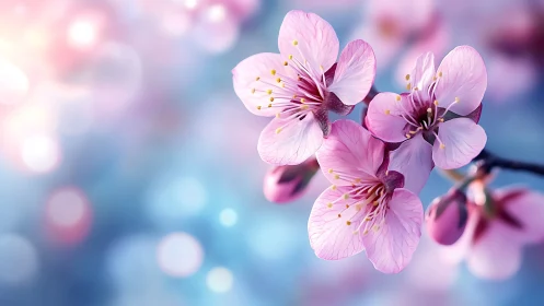 Cherry Blossoms Waltz: Nature's Pink Dreams Against Twilight